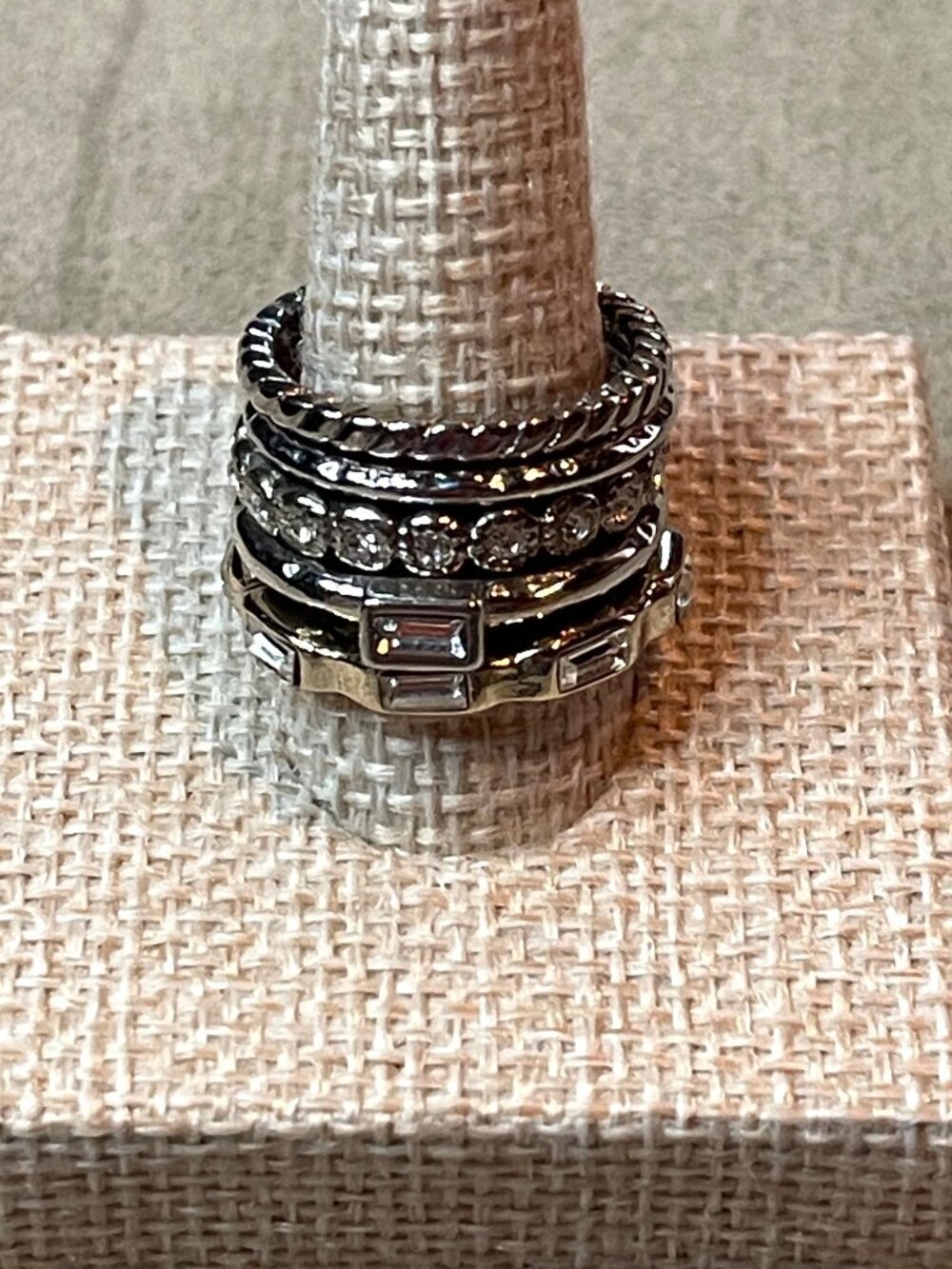 Express Multi-Row Stacked Statement Ring Mixed Pave & Baguette Stones NWT Vintag